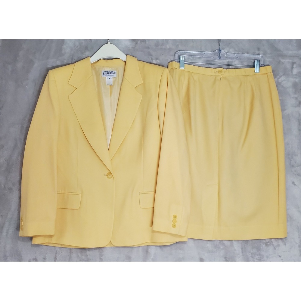 Pendleton Skirt & Blazer Set Women's Size 16 Petite 100% Virgin Wool Yellow EUC